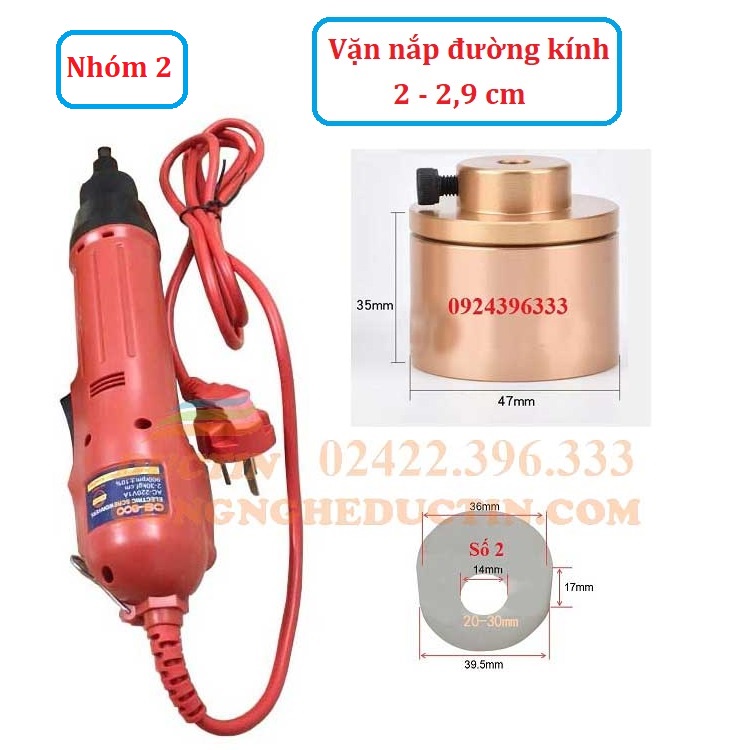 Máy xiết nắp chai lọ cầm tay OS600 Đức Tín xoáy các loại nắp nhựa và nhôm có ren đường kính 5cm, bảo hành 6 tháng