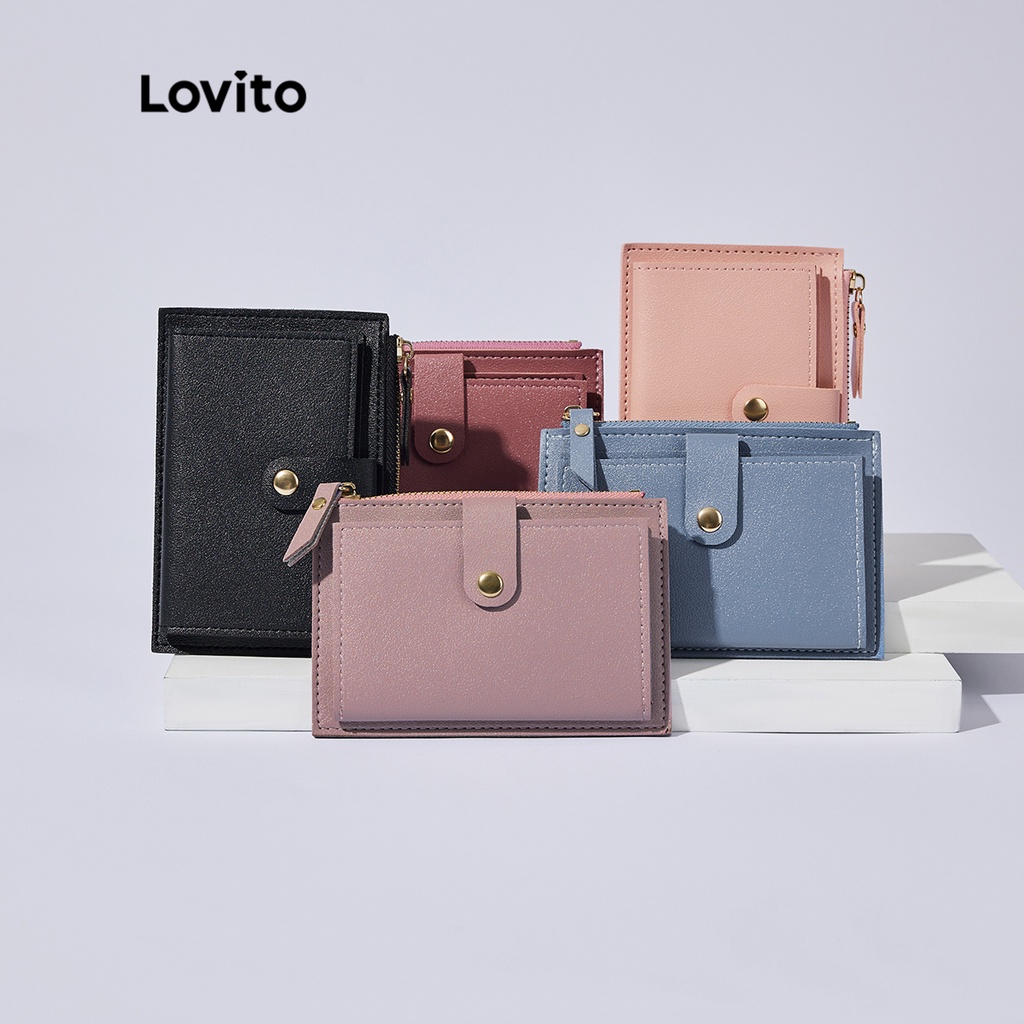Ví nữ công sở Lovito Elegant Plain bằng da PU, khóa kéo trơn, màu L38BA29