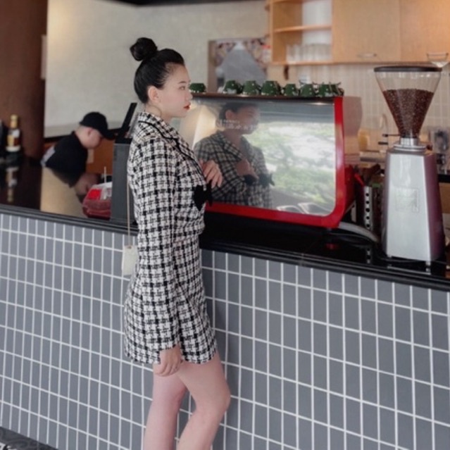 Sét dạ kẻ 2 nơ sang chảnh mặc đi làm, đi chơi đều xinh