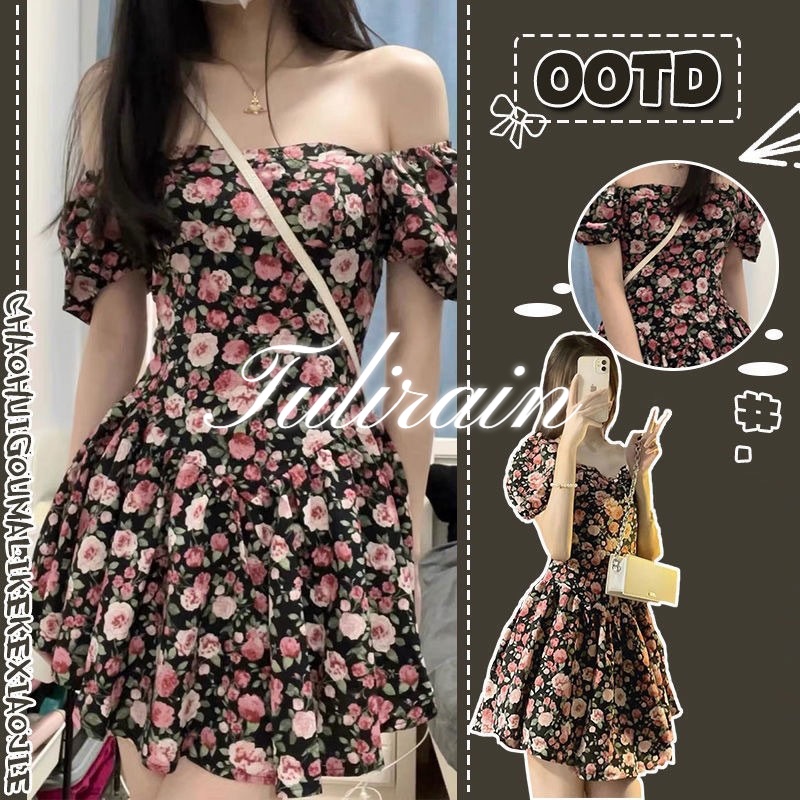 Tulirain Đầm Hoa Hồng Màu Trơn Ngọt Ngào Thời Trang Mùa Hè Pháp Nóng Bỏng Dành Cho Bạn Nữ