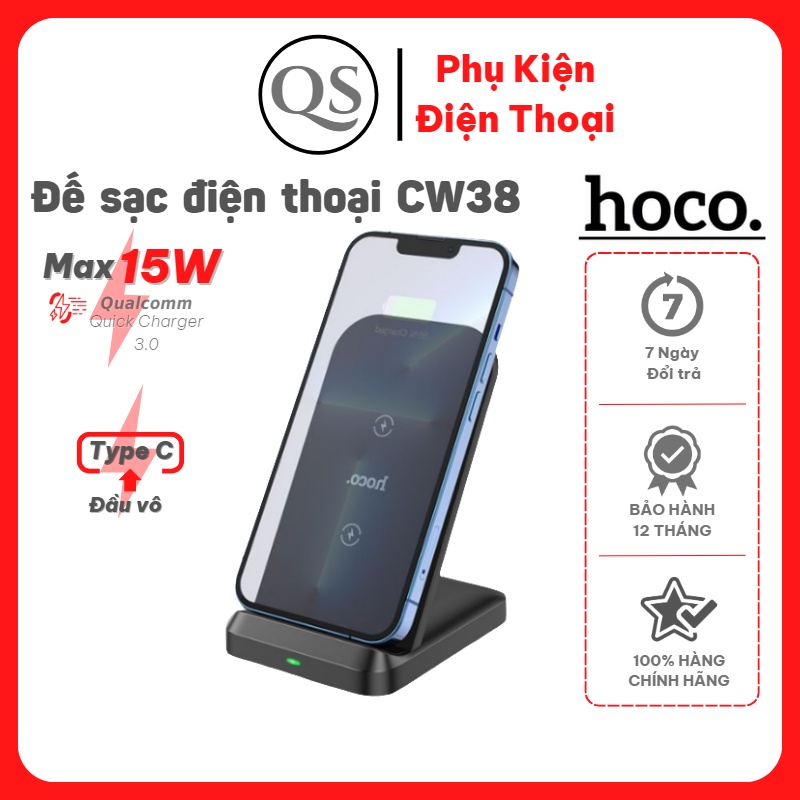 Đế sạc Không dây Hoco CW38, Hỗ trợ sạc nhanh 15W Dạng đứng sang trọng