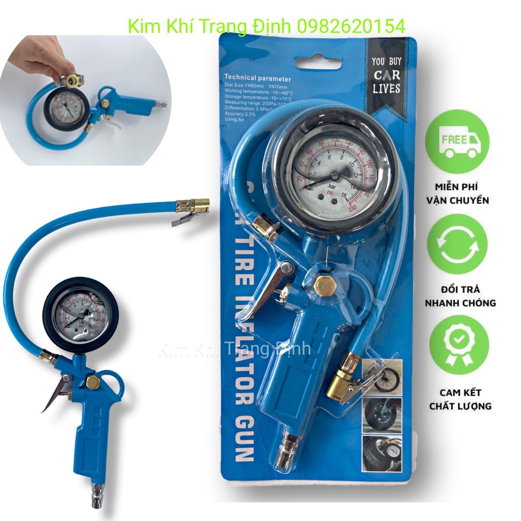 Đầu bơm hơi tích hợp đồng hồ ngâm dầu đo áp suất khí, tay bơm nén khí lốp xe ô tô xe máy xe đạp hồ bơi nệm hơi