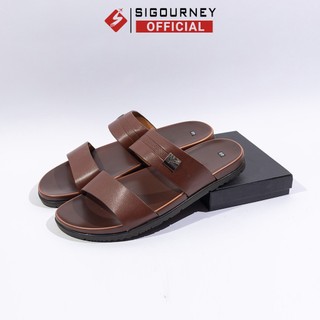 Dép Nam Quai Ngang Da Bò SIGOURNEY Màu Nâu Đậm SIG-28 Bảo Hành 18 Tháng
