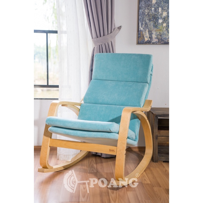 Ghế thư giãn | POANG | plywood óc chó/bạch dương | vải cotton | xanh | R67xS139xC86 cm