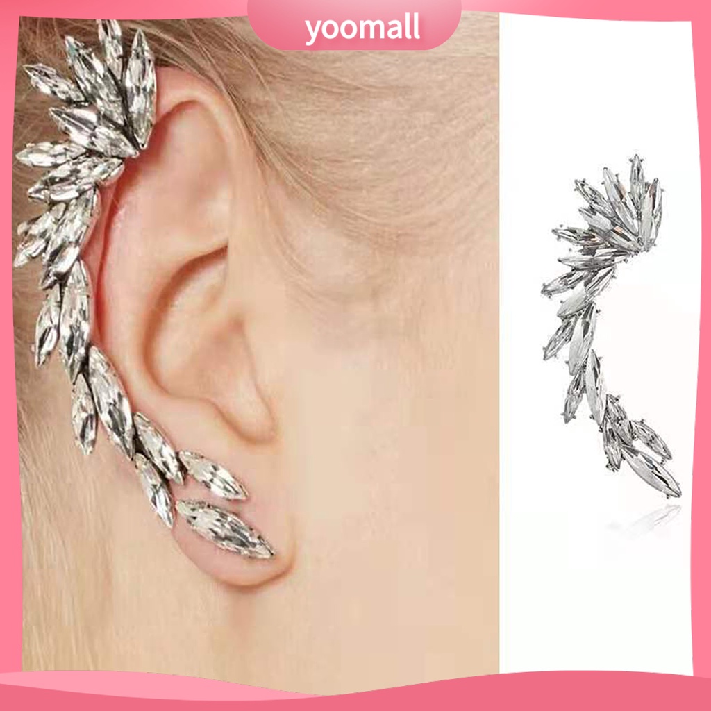 1 Khuyên Kẹp Vành Tai Hình Lá Đính Đá Lấp Lánh Phong Cách Boho