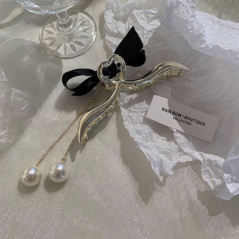 Kẹp Tóc Kim Loại Đính Nơ Tua Rua Phong Cách Retro Hàn Quốc