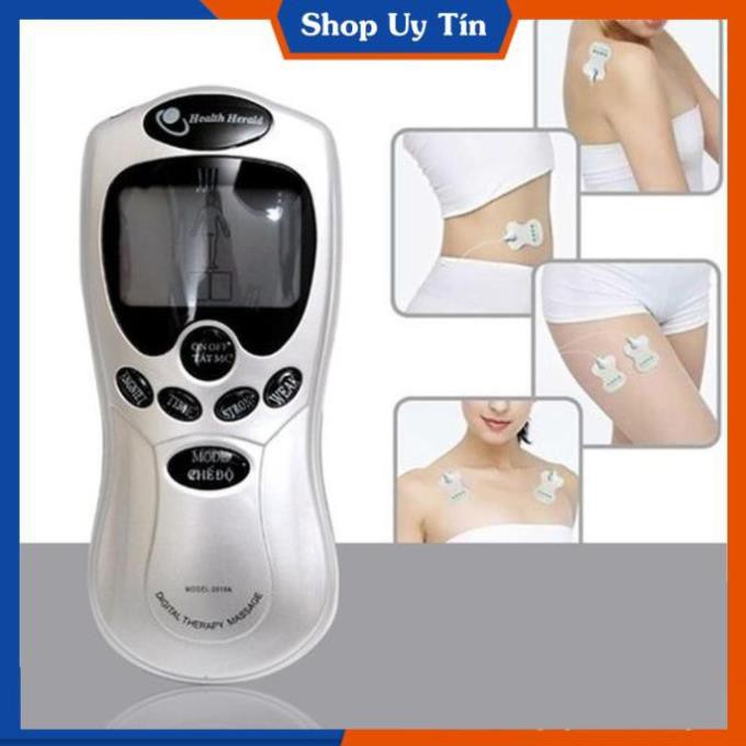 Máy châm cứu mini, Máy massage 4 miếng dán xung điện cầm tay - Thư giản lưng cổ vai gáy
