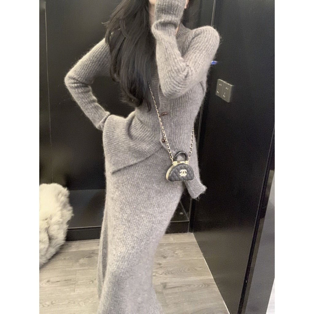 Bộ Áo Khoác Một Mảnh / Chân Váy Dài Màu Trơn Đơn Giản Chất Lượng Cao + Chân Váy Ôm Dáng Thời Trang Thu Đông