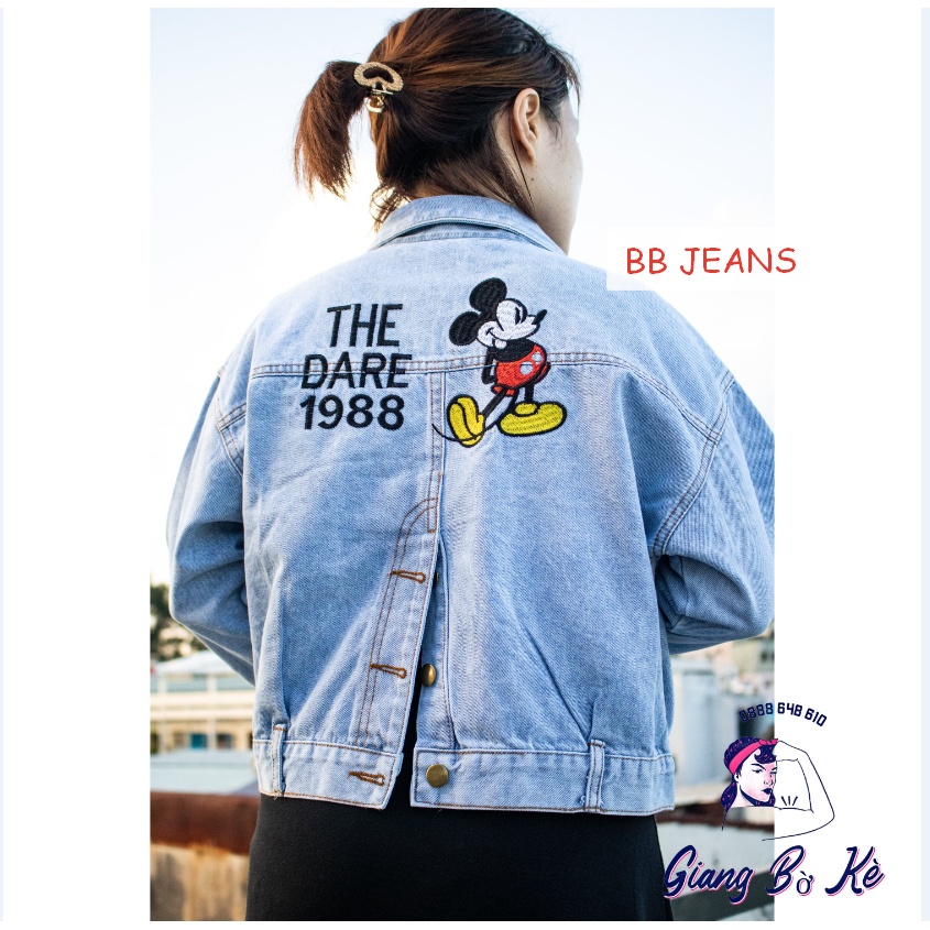 [Sỉ] Áo khoác jean nữ xanh - đen cao cấp form 58Kg style đen xanh chéo Mickey - Mua Ngay