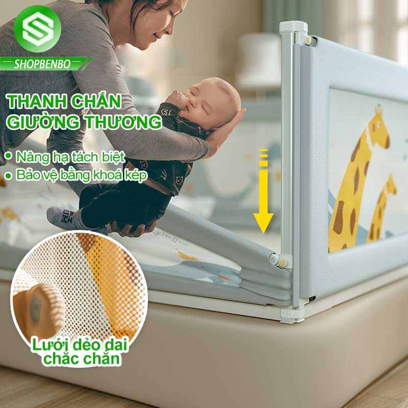 Thanh chắn giường thương, 30 nấc điều chỉnh, khoá trẻ em thông minh，tính năng nâng hạ một bên，Ống nối dày