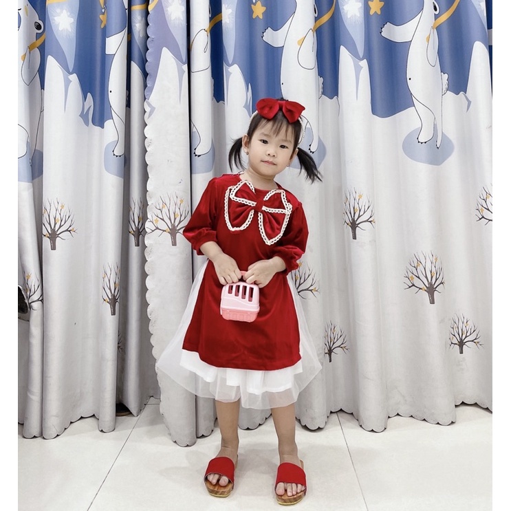 Áo Dài Cách Tân Nhung Đỏ NHÍM XÙ KIDS Tặng Kèm Cài Cho Bé Gái 6 Tháng Đến 8 Tuổi AD126