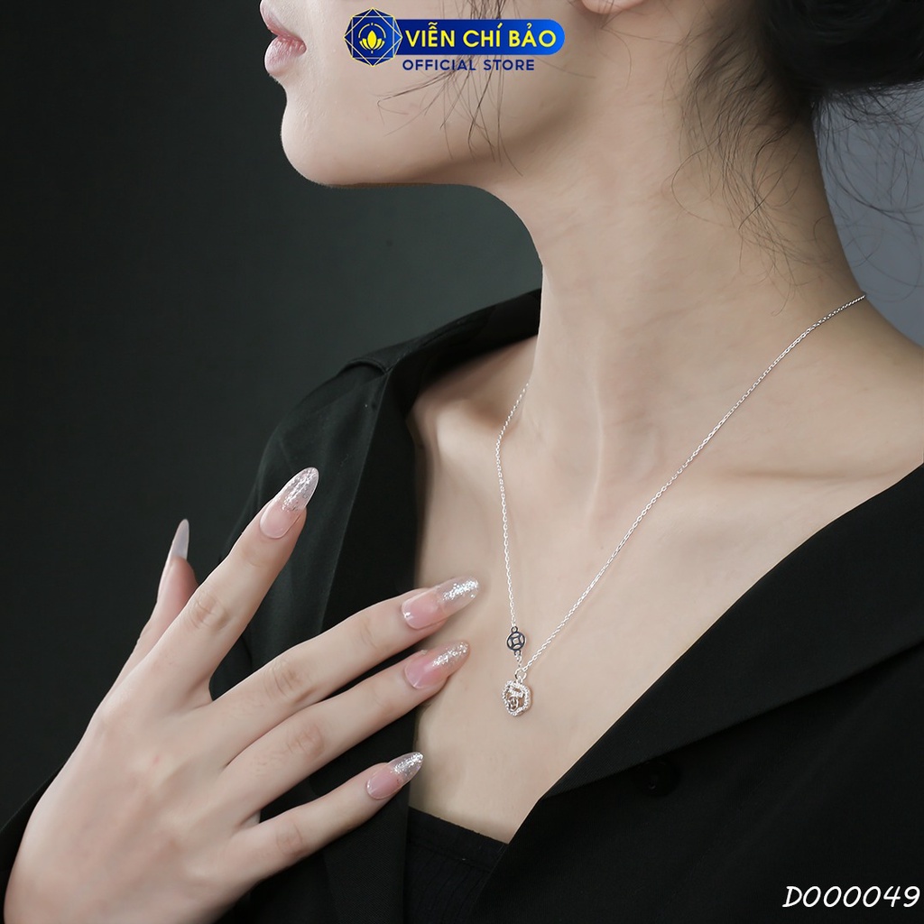 Dây chuyền bạc nữ trường mệnh kim tiền đính đá chất liệu bạc 925 thời trang phụ kiện trang sức Viễn Chí Bảo D000049