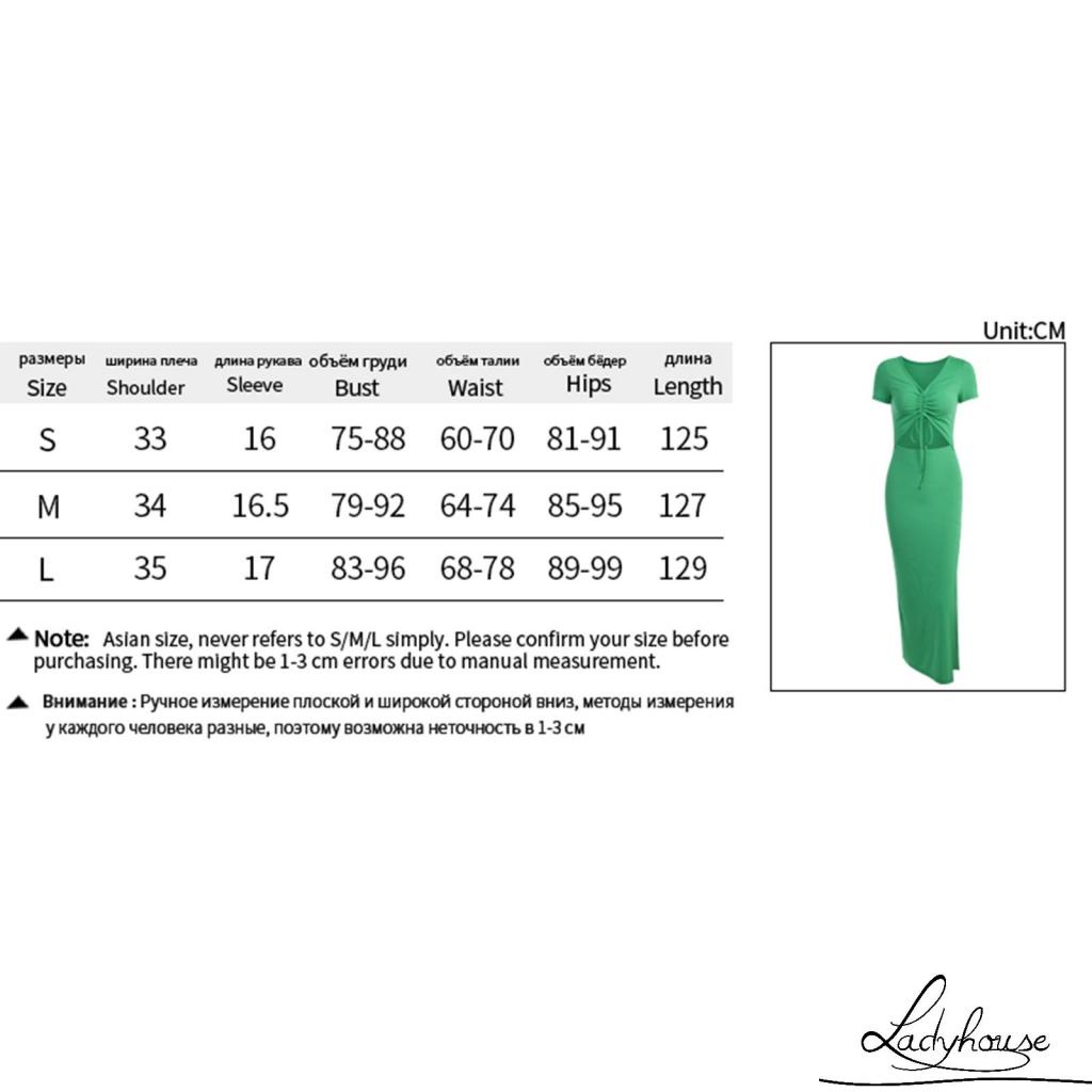 Đầm Dài Dệt Kim Tay Ngắn Cổ Chữ V Màu Trơn Thiết Kế Dây Rút Xẻ Tà Thời Trang Mùa Hè Cho Nữ