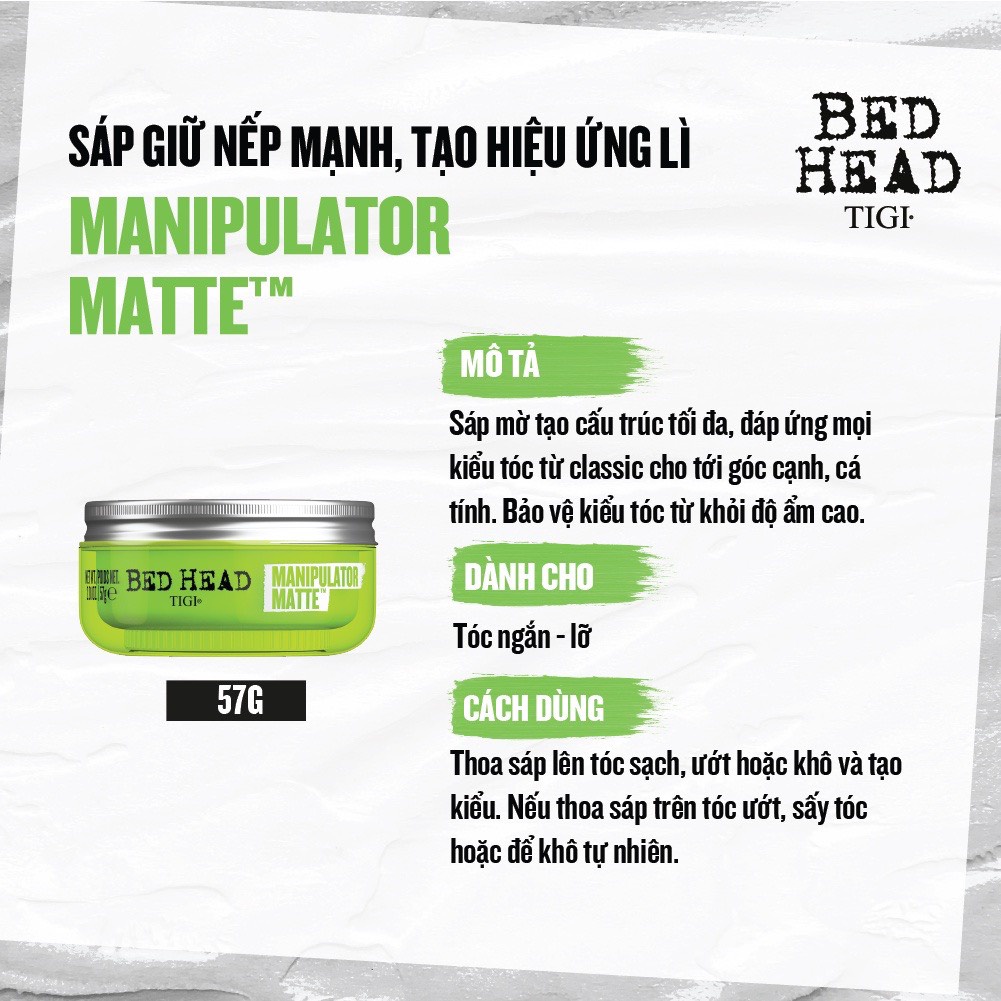 Sáp vuốt tóc hiệu ứng mờ Tigi Bed Head Manipulator Matte 57g