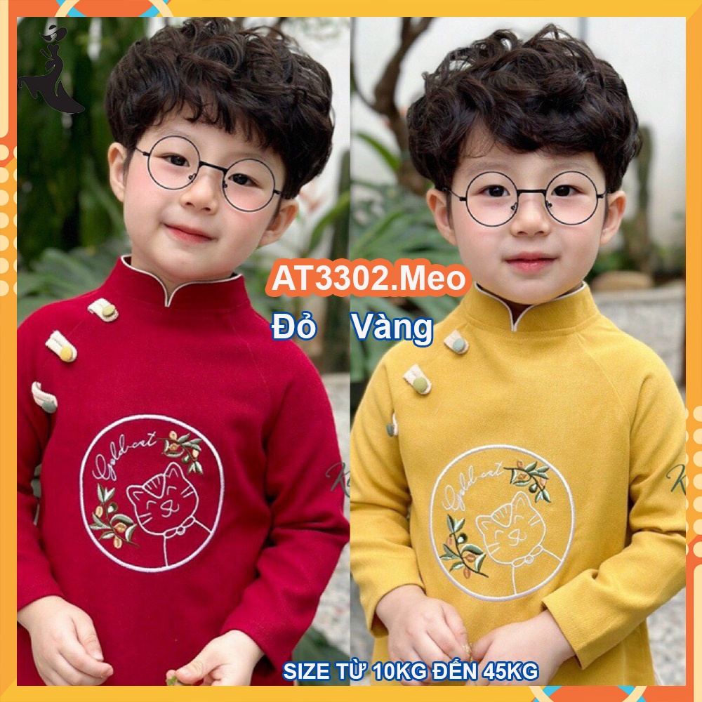 Áo dài Tết bé trai thêu hình dáng cách tân size đại cho bé từ 10kg đến 40kg
