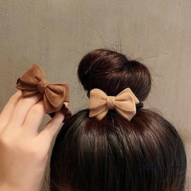 🎀 yakult 🎀Dây buộc tóc co giãn phối nơ ruy băng thời trang thu đông phong cách Hàn Quốc cho nữ