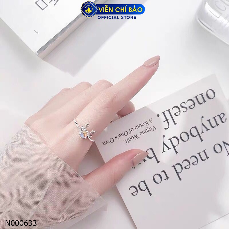 Nhẫn bạc nữ tuần lộc đá mặt trăng chất liệu bạc 925 thời trang phụ kiện trang sức Viễn Chí Bảo N000633