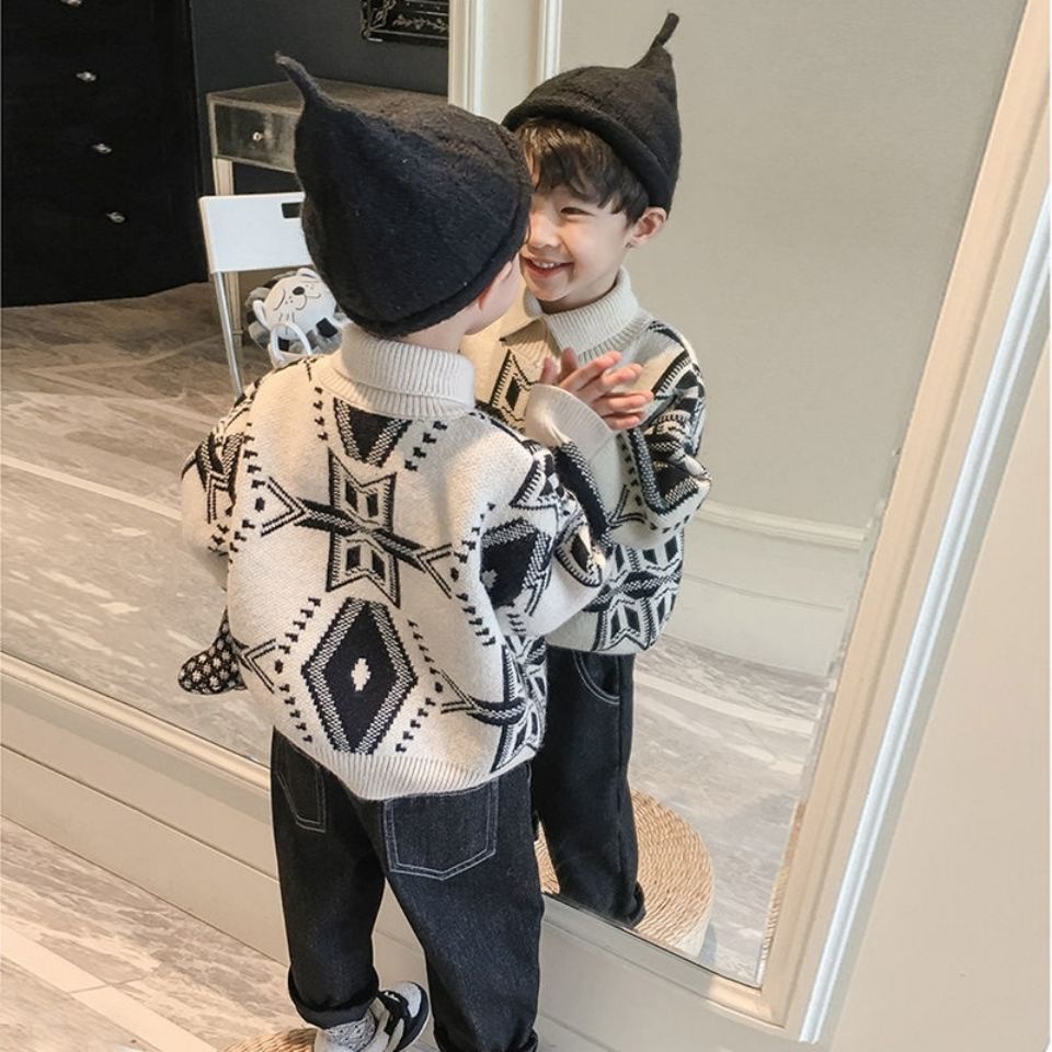 Áo Sweater Dệt Kim Cổ Bẻ Thời Trang Ấm Áp Cho Bé Trai