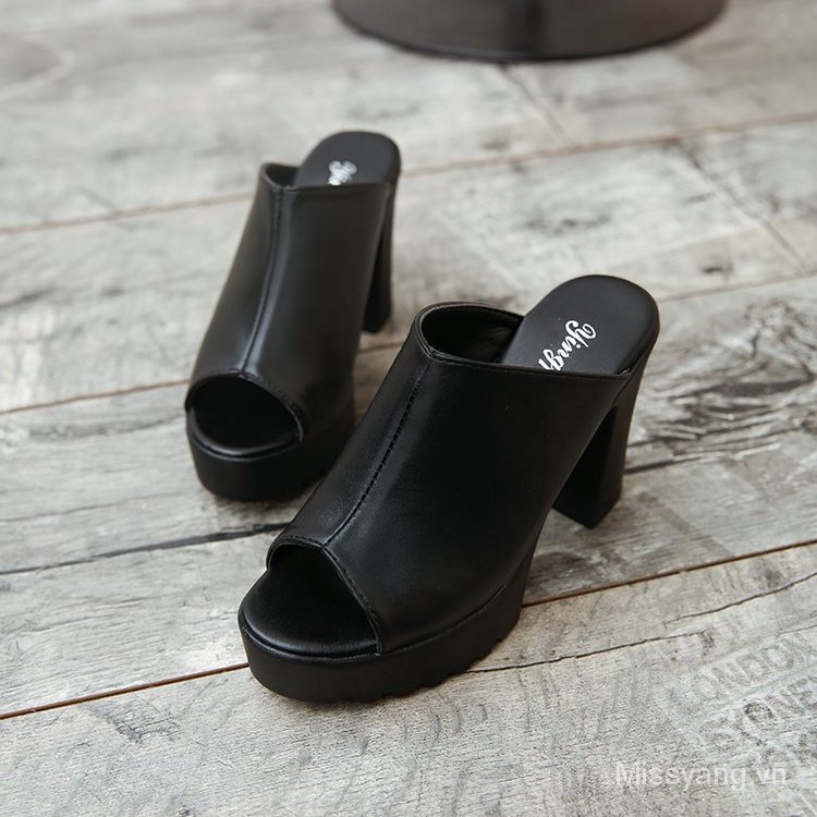 Xăng đan Cao Gót 10cm Bằng Da PU Mũi Vuông Hở Ngón Phong Cách Hàn Quốc Cho Nữ Plus Size 35,36,37,38,39,40 41 42 43