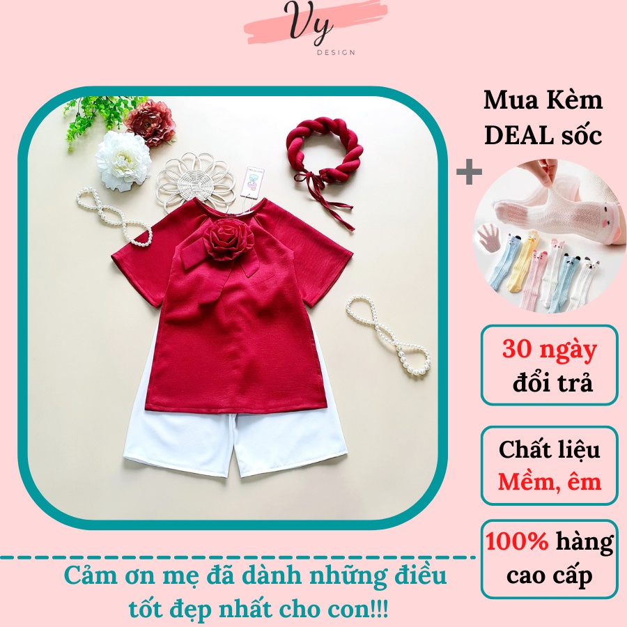 Áo Dài Tết Cho Bé Gái Thiết Kế Cao Cấp, Áo Dài Cách Tân Cho Bé Màu Đỏ Kèm Mấn, Áo Du Xuân 7-30kg