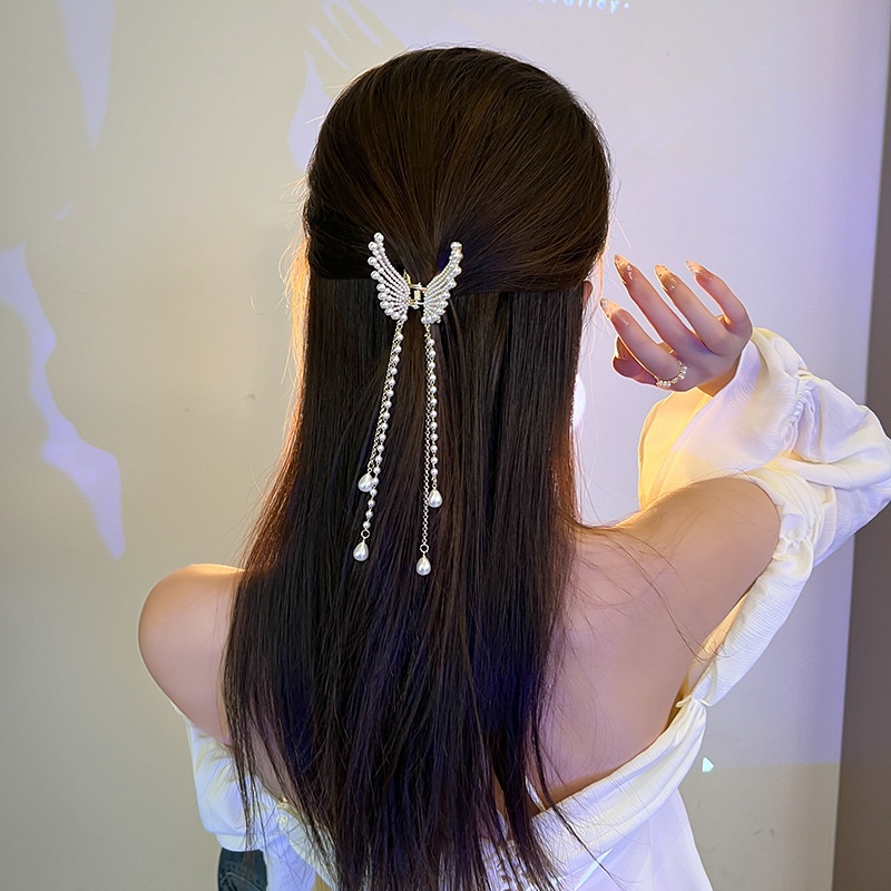 Kẹp Tóc Hình Hoa / Bướm Đính Ngọc Trai Giả Phối Dây Xích Tua Rua Thời Trang Hàn Quốc