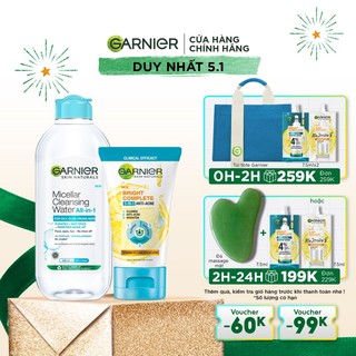Bộ sản phẩm làm sạch, giảm mụn và sáng da dành cho da dầu mụn Garnier