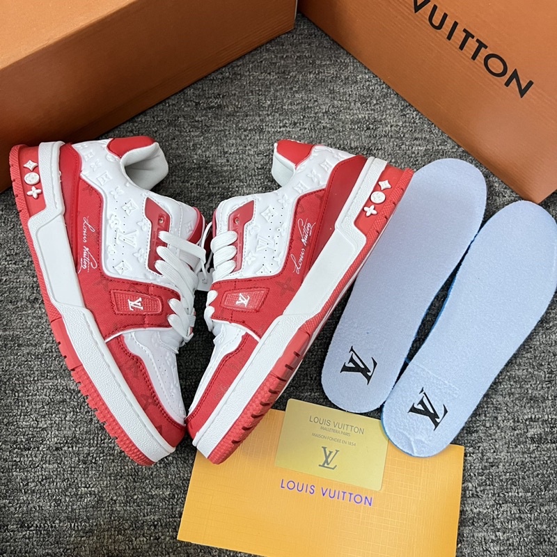 l Hàng Sẵn l Giày Thể Thao L.v Trainer đỏ trắng logo dập chìm bản đẹp nhất thị trường full bill box