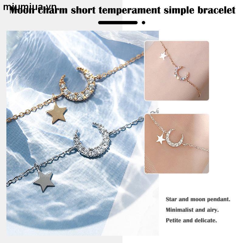 miumiuaVòng tay nữ hình mặt trăng ngôi sao mạ bạc thời trang Đính Đá Xinh Xắn