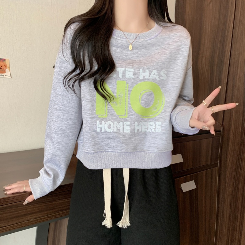 Áo Nỉ Nữ Dài Tay Cổ Tròn In Chữ Thời Trang Hàn