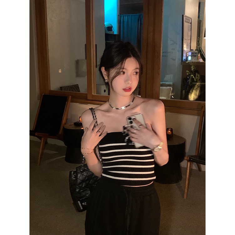 Porozi  Áo tank top Dệt Kim Hoạ Tiết Kẻ Sọc Thời Trang Mùa Hè Cho Phái Nữ