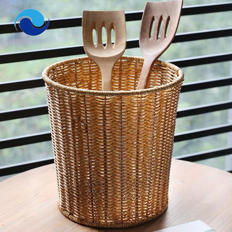 Giỏ Đựng Rác Bằng Mây Đan Hình Tròn Có Nắp Đậy Tiện Dụng