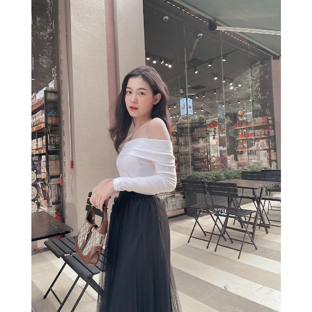 Áo Thun Len Nữ Trễ Vai MYAN Dài Tay Màu Trơn Avn122102