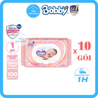 Lốc 10 Gói 100 Miếng Khăn Giấy Ướt Em Bé Bobby Care Có Mùi / Có Hương Thơm (Bobby Hồng) - NHI.TNL