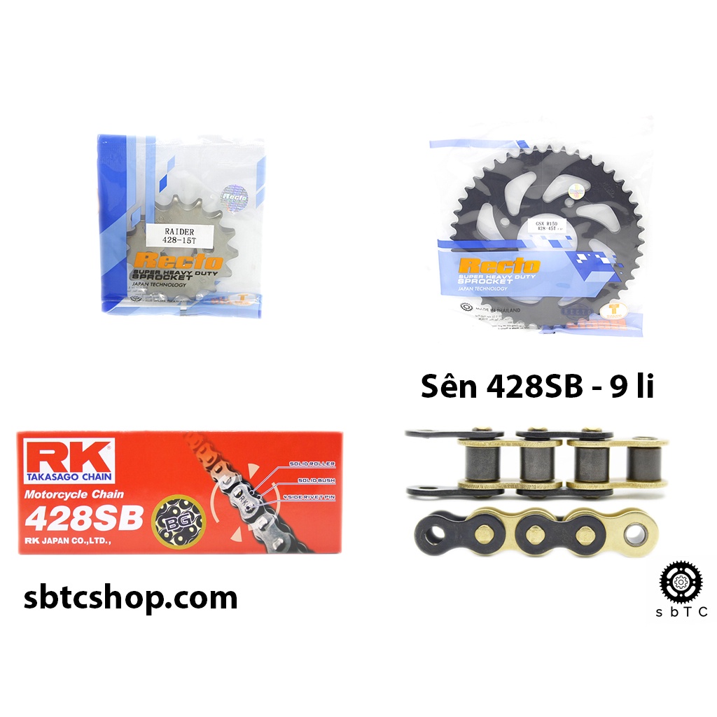 NSD Nhông dĩa RECTO sên RK vàng đen GSX Bandit 150 chính hãng