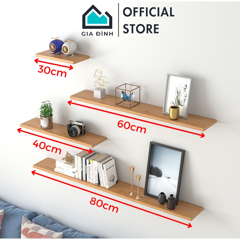 Kệ Gỗ Treo Tường Trang Trí Decor Phòng Khách Giá Gỗ Mini Thanh Ngang Gắn Tường Để Sách, Cây Cảnh Phong Cách Hiện Đại