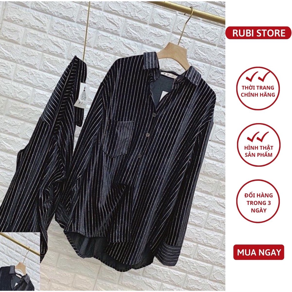 Áo sơ mi nữ chất nhung nhũ mềm dáng dài suông rộng mặc giấu quần A003