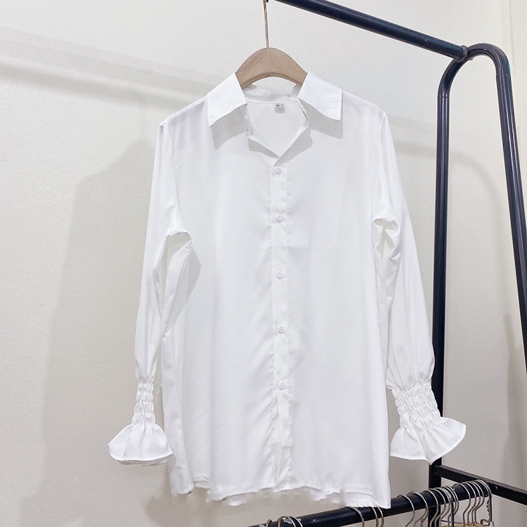 Áo sơ mi trắng nữ tay dài THỜI TRANG 3A form rộng giấu quần, sơ mi trắng nữ vải thô lụa Hàn bo chun tay mã 307