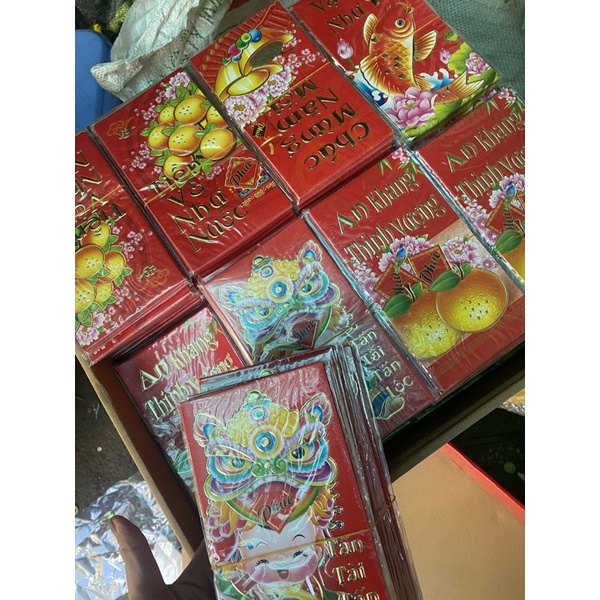 combo 10 xấp Bao lì xì (xấp 6 cái) nhung đỏ mẫu mới 2023 in nổi siêu đẹp có 2 size