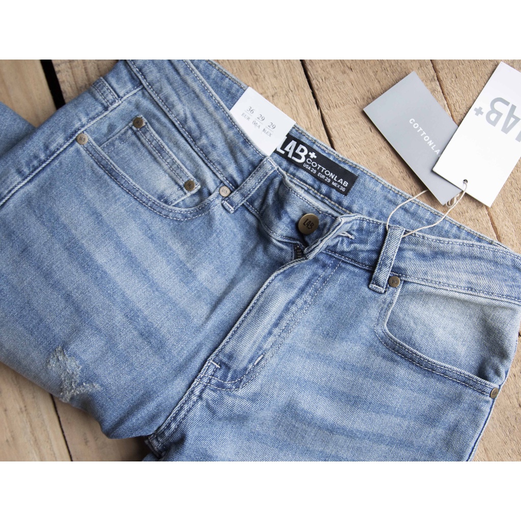 Quần Jean nam LAB+ COTTONLAB quần bò màu xanh nhạt cao cấp vải denim co giãn from slimfit - LAB221120