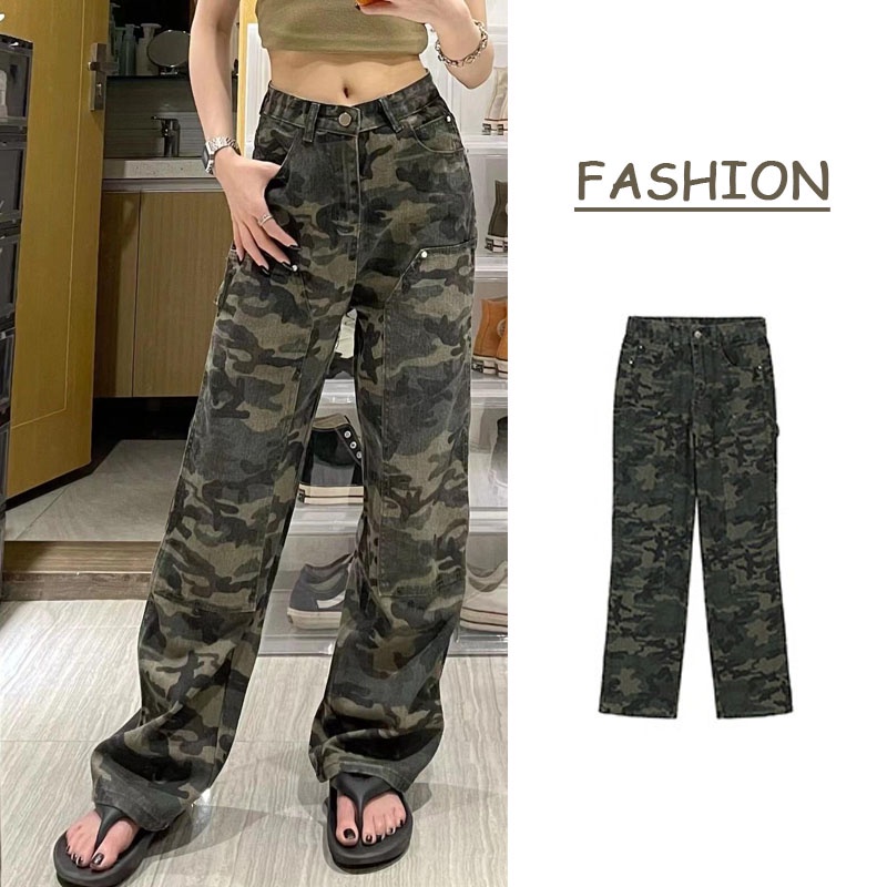 Quần jean ống rộng họa tiết rằn ri thời trang đường phố mới dành cho nữ VEN030