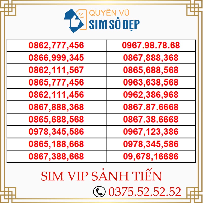 Sim Số Đẹp Sim Viettel Tam hoa Sảnh Tiến, Sim đồng giá, Sim Viettel Trả Trước, Hỗ Trợ Đăng Ký Chính Chủ Khi Nhận Sim