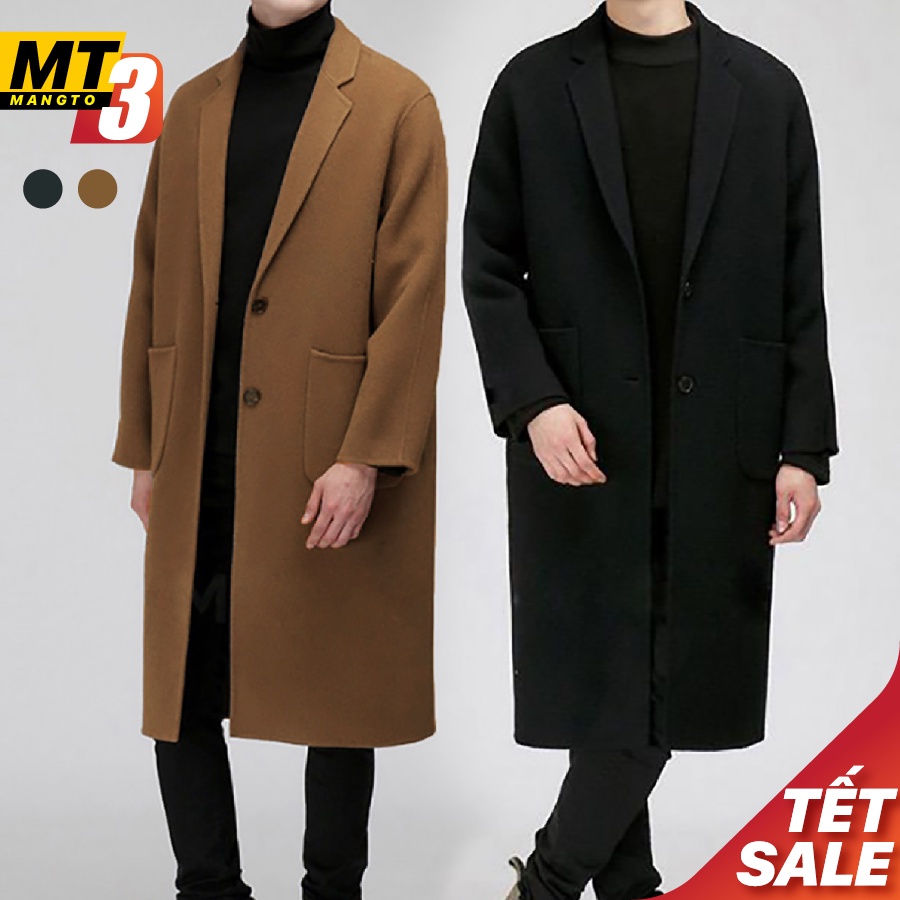 MT3 Áo Mangto Nam, Áo Khoác Dạ Nam Hàn Quốc Dáng Dài Qua Gối 2 Cúc Túi Ngoài KOREA SUIT