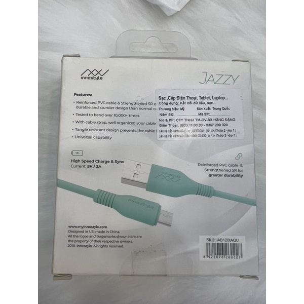 Cáp Innostyle Micro usb 1.2m xanh