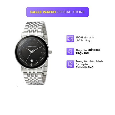 Đồng hồ nam Romanson Watch TM4225MWBK máy pin kính cường lực chống xước, dây thép đeo tay cao cấp chính hãng
