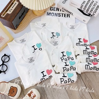 Bộ sơ sinh cài chéo chất petit I love papa, I love mama