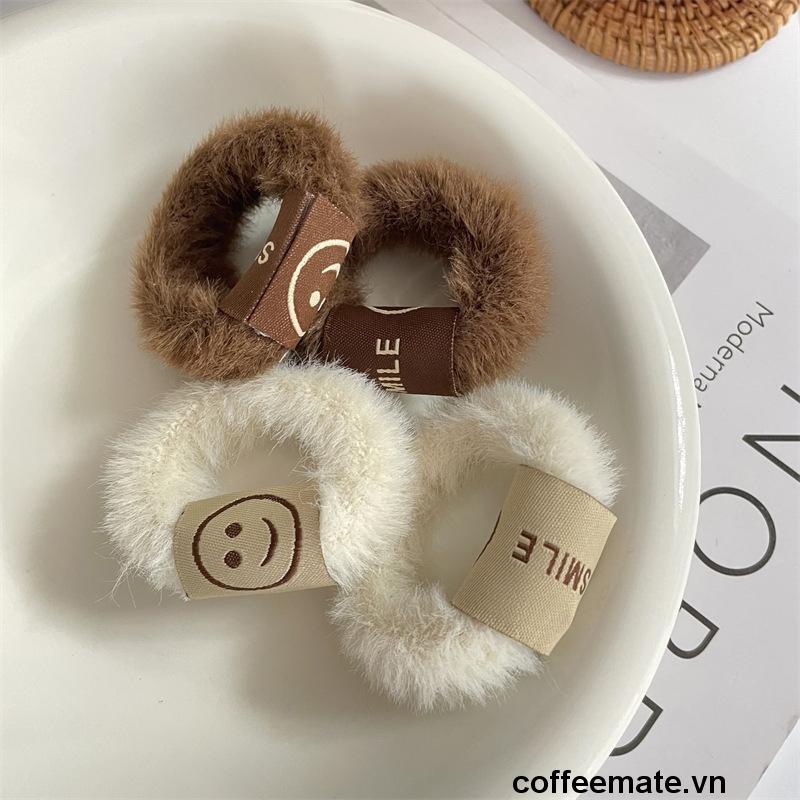 【coffeemate】⚡Dây Buộc Tóc Lông Mịn Mẫu Mặt Cười Thời Trang Mùa Đông Mới Của Hàn Quốc Dễ Thương