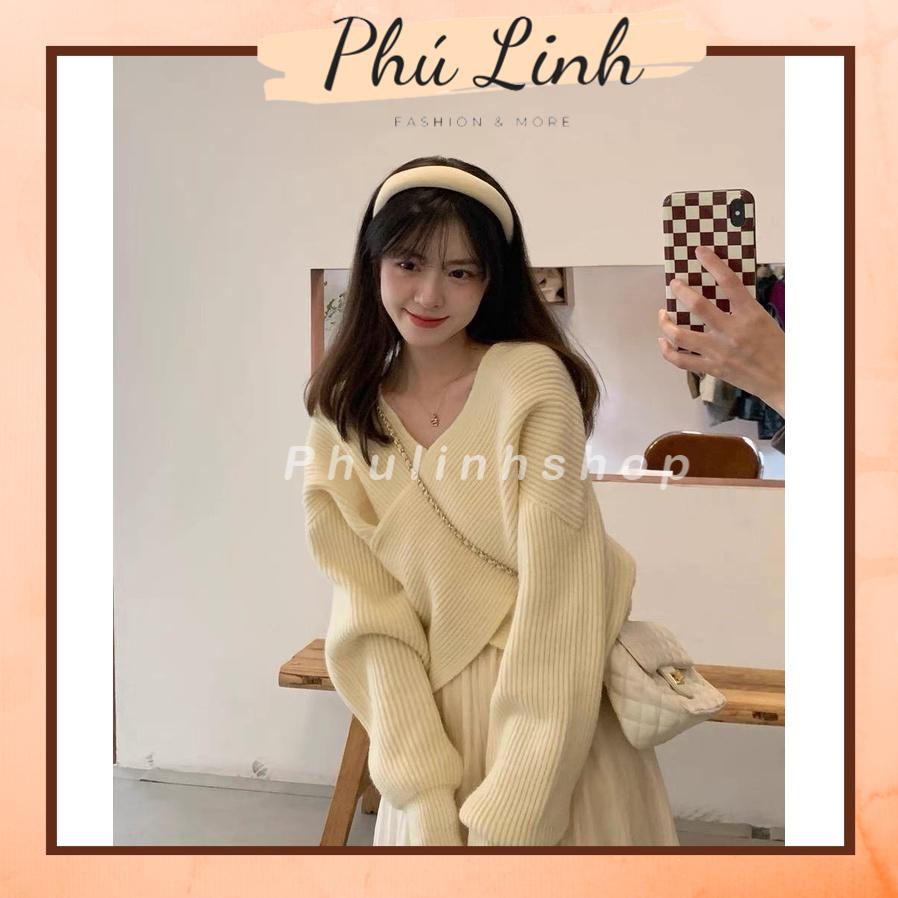 MS1004 Áo len kiểu nữ vạt chéo tay phồng Hàn Quốc