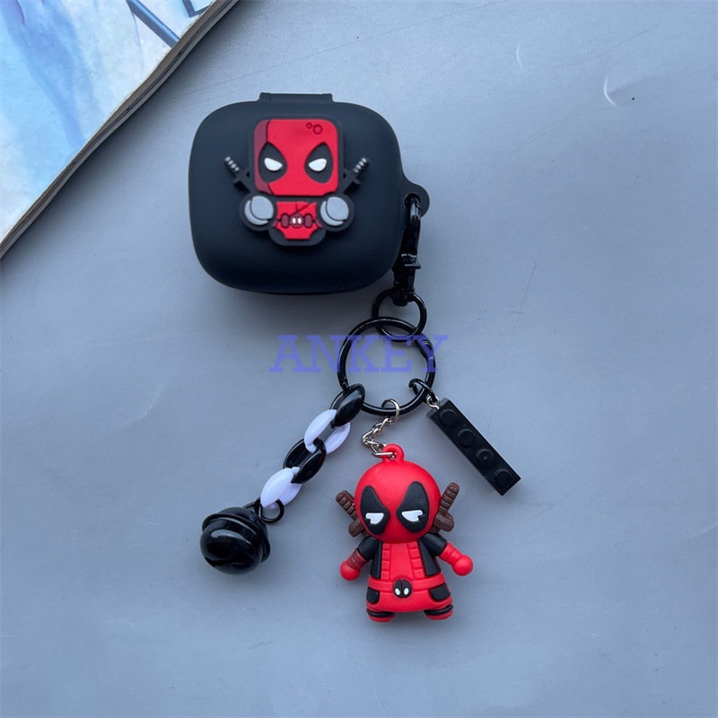 JBL Live Pro 2 / Free 2 / T280 TWS X2 / Wave Flex Earphone Silicone Case Red Deadpool Earbuds Waterproof Shockproof Soft Protective Headphone Cover Headset Skin with Pendant