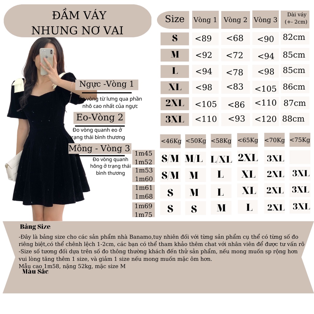 Đầm chính hãng Banamo Fashion váy nhung xòe vai nơ 5511