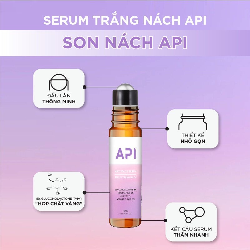 Serum giảm mờ thâm nách API 10ml dạng lăn dưỡng trắng cấp ẩm làm mềm da nách giúp giảm thâm nách hiệu quả shop hazuka